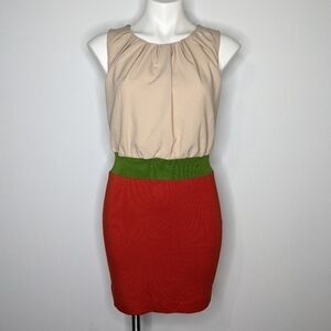 ✨3/$15 Esley cream green orange color block dress S